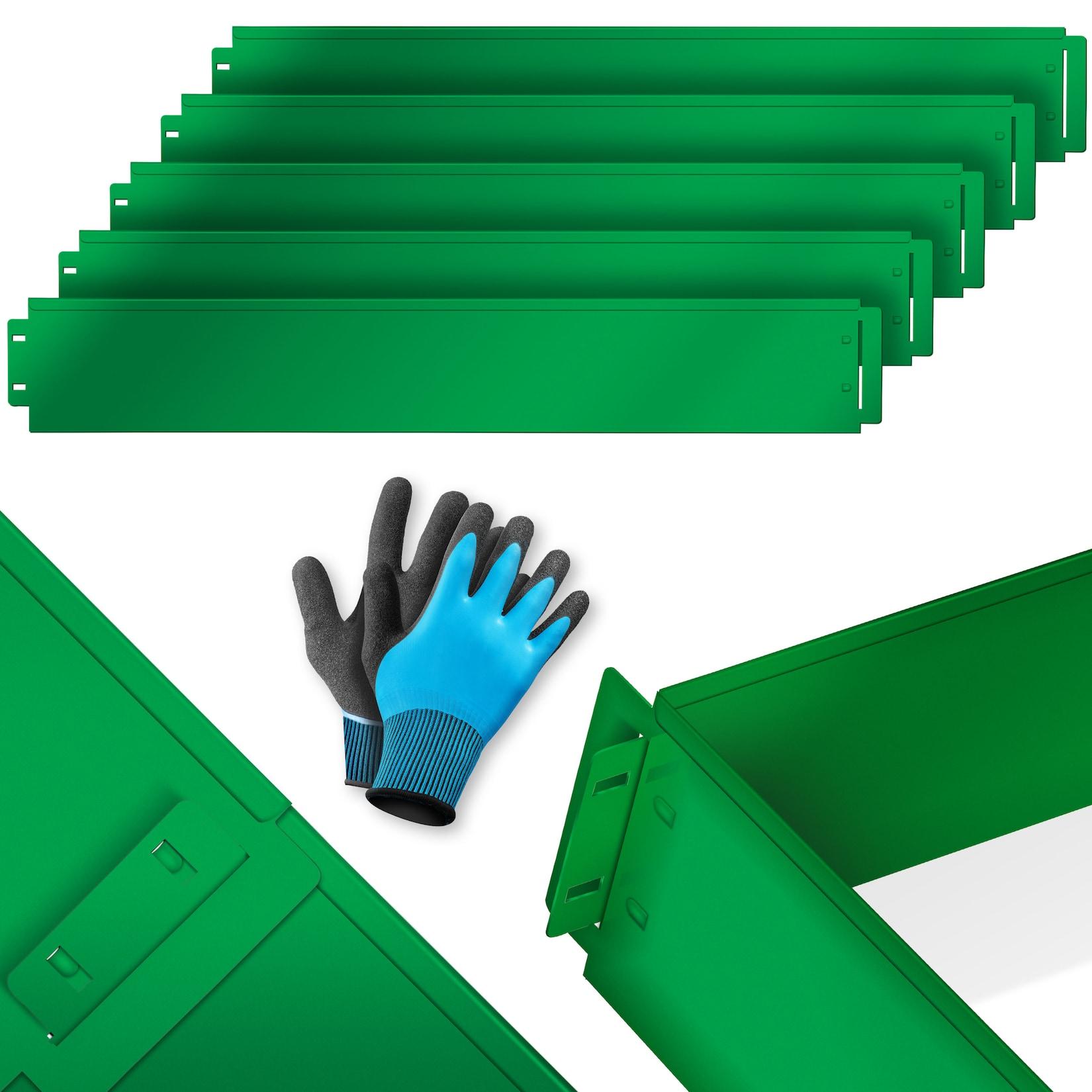 KESSER® Rasenkante Beeteinfassung Beetumrandung 5 bis 50m Beetbegrenzung Rasenbleche Mähkante Metall Palisade Inkl. Handschuhe
