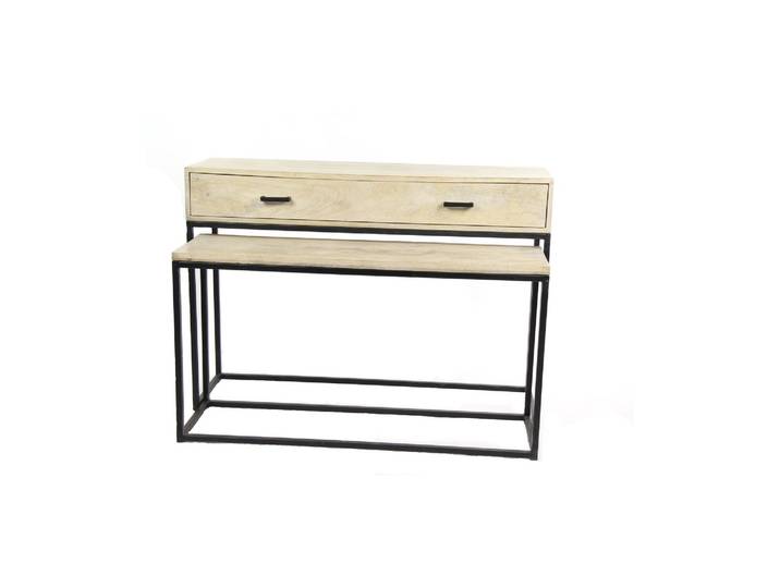 Bureau et console en bois de manguier beige, avec rangement, 1 ti