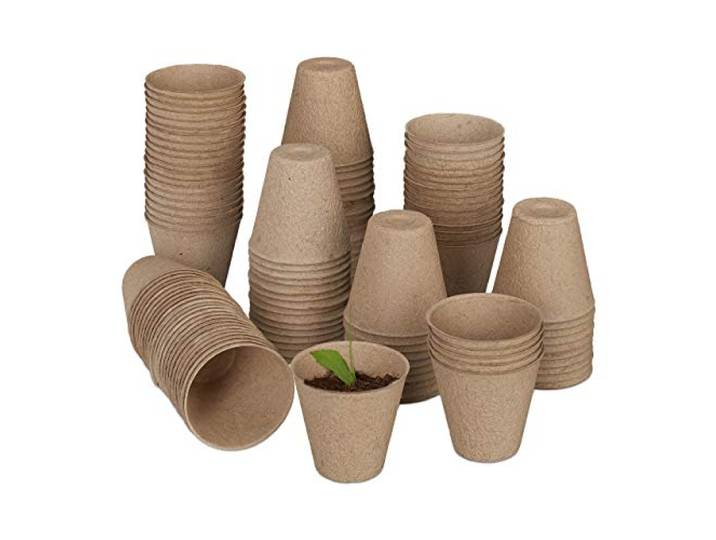 relaxdays Godets semis Lot de 120\, Cellulose\, H x D 7\,5 x 8 cm\, Pots de Jardinage Ronds\, Petit\, Nature