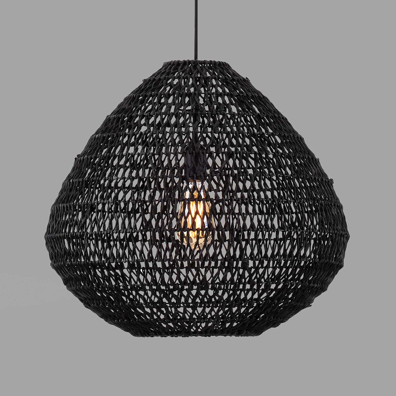 Bohemian hanglamp Melody Lyora zwart met natuurvezel en aluminium Ø 50cm