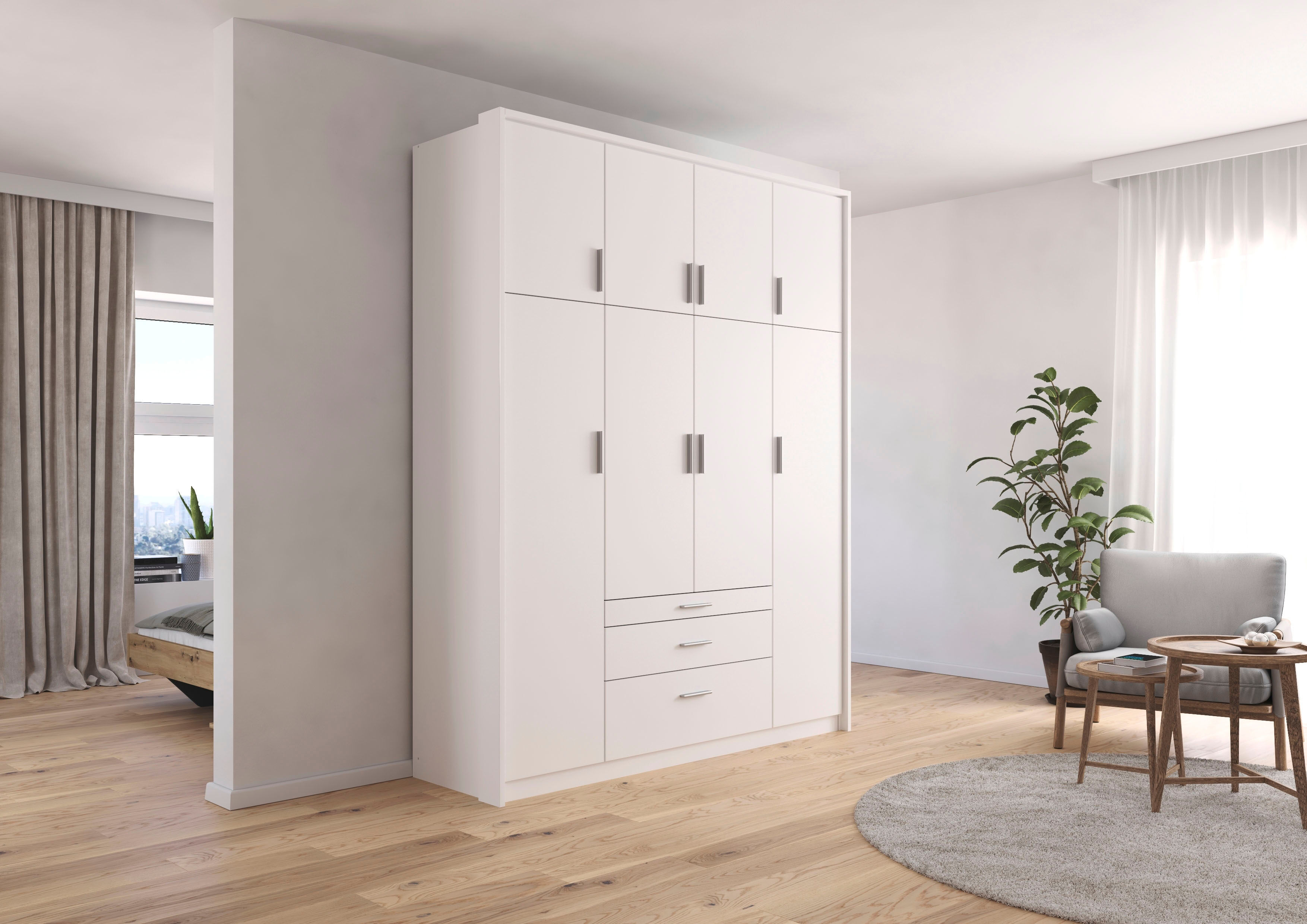 Kleiderschrank RAUCH "Schrank Drehtürenschrank Garderobe Ankleide Schlafzimmer HILDESHEIM", weiss (alpinweiß), B:185cm H:231cm T:58cm, Holzwerkstoff, Schränke, Kleiderschrank, oberste Schublade mit praktischer Facheinteilung MADE IN GERMANY alpinweiß B/H/
