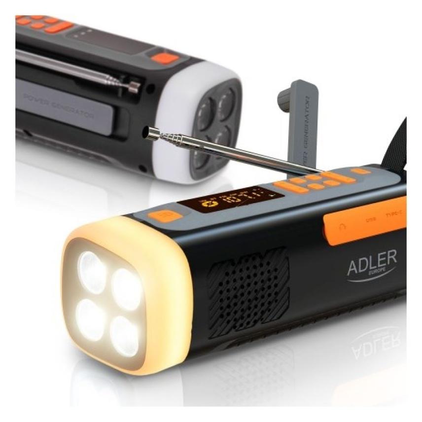 Adler AD 1920 Parnesajams radio-lukturis ar dinamo funkciju AD 1920 (5905575910714) (AM, FM, Bluetooth) (AD1920)