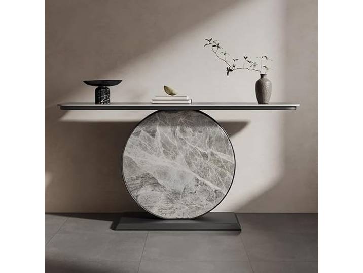 Moderner Konsolentisch, Eingangstisch, Sinterstein-Platte & Metallgestell Robuste Sinterstein-Platte, Stabiler Eisenrahmen, Schmales Design, Wohnzimmer Akzent(Gray,100cmW*30cmD*80cmH)