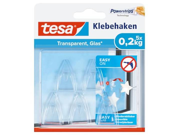 tesa Adhesive Hook for Transparent & Glass 0.2 kg, wit
