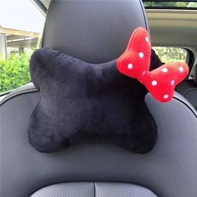Lush Living Finds Soft Plush Car Headrest, Comfortable Lumbar Support Cartoon Bowknot Pillow For Car Interior And Winter Decoration e
