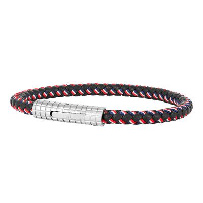Armband CAÏ "Leder- und Textilarmband rot, weiß, blau 21cm", bunt, Armbänder, Herren, 21cm, Edelstahl, glänzend, Armband