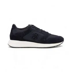 BOSS für Herren. 50554612 Vinston Ledersneaker blau (42), Wohnung, Schnürsenkel, Lässig, Marine
