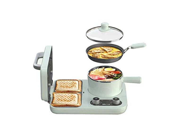 Multifunktions 3-in-1 Frühstücksmaschine Brotmaschine Backen Brotmaschine Toaster Backen Heizung Auftauen Spiegeleier Gekochte Eier,Grün