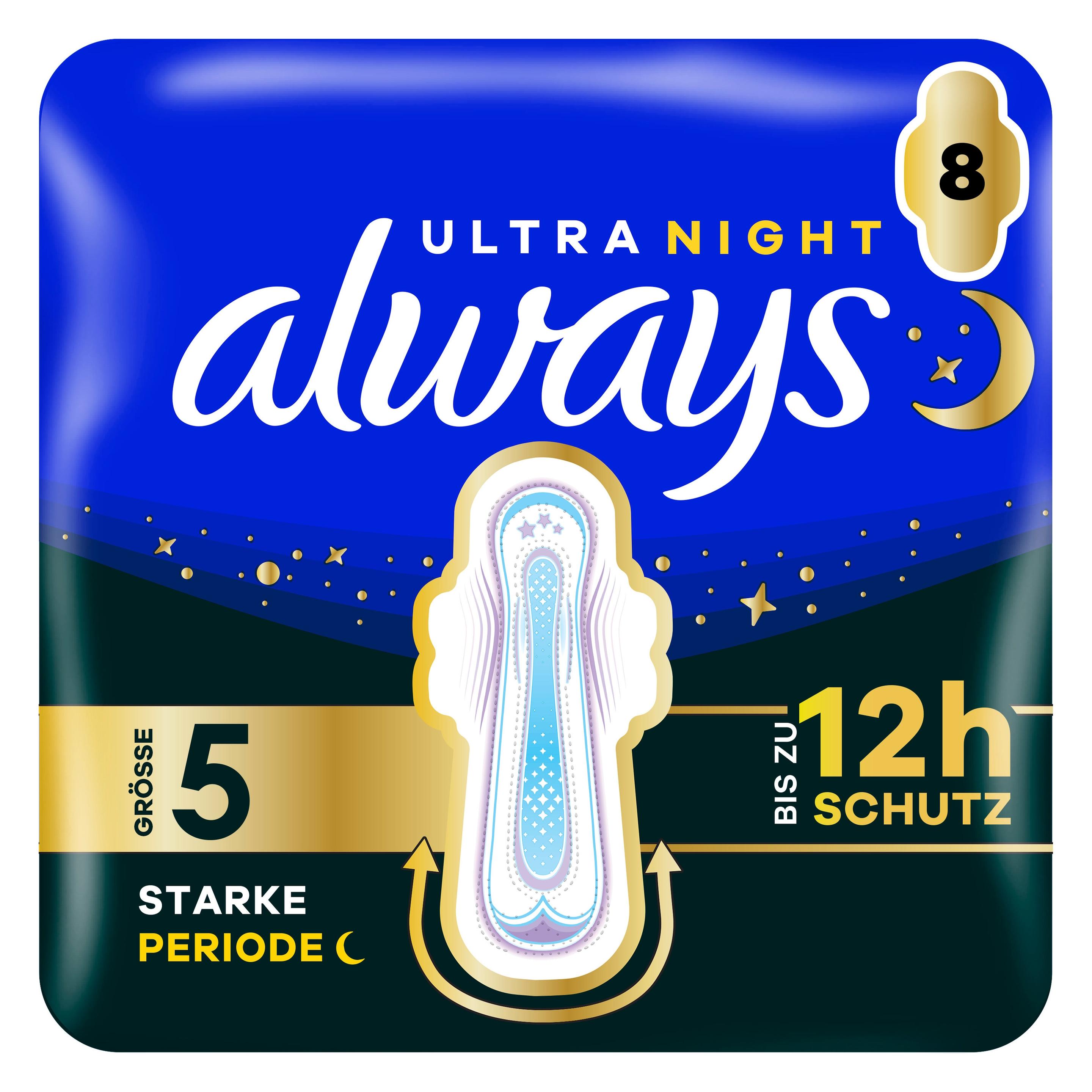 Always Ultra Binde - Grösse 5 - Secure Night Extra mit Flügeln 8 Damenbinde 8 Stück (8x) (972493)