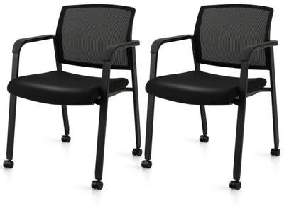 Costway Set of 2 Stackable Rolling Office Chairs with Mesh Backrest-Black