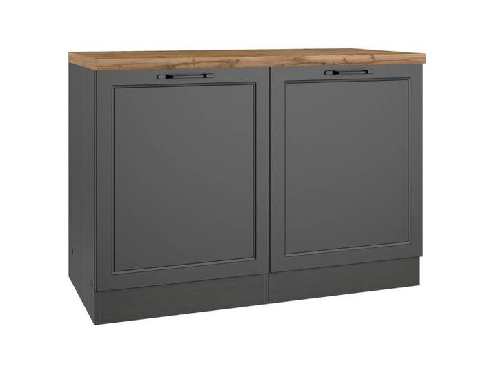 Held Spülenunterschrank, Grau, Eiche Wotan, seitenverkehrt montierbar, einzeln stellbar, 120x86x60 cm, Made in Germany, Küchen, Küchenmöbel, Küchenschränke, Küchenunterschränke