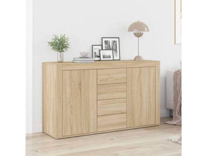 Sideboard Sonoma-Eiche 120x36x69 cm Holzwerkstoff mit Türen und Schubladen Holzwerkstoff, Sonoma-Eiche, 2 Türen, mehrere Schubladen, Regale, Esszimmer, Wohnzimmer, Montage erforderlich