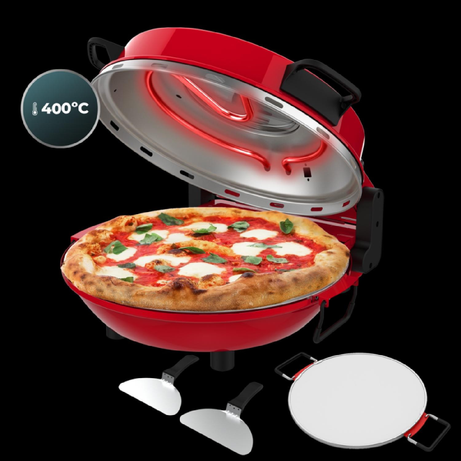 Cecotec Fun Pizza&Co Mamma Mia pizzabakoven, rood, 1200W, geschikt voor 1 pizza