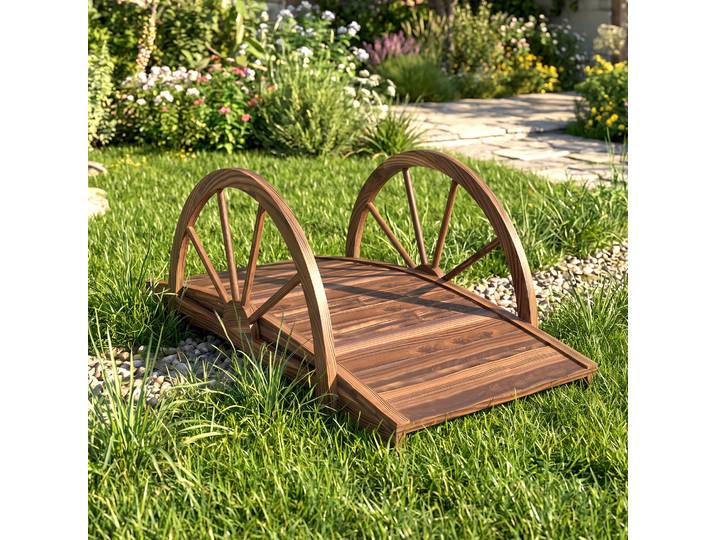 Outsunny Pont de Jardin Bois 100x50x37cm Balustrade Marron