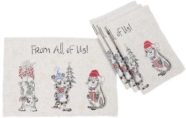 Manor Luxe "Animal's Fun Holiday Party Embroidered Placemats 14""x20"", Set of 4"