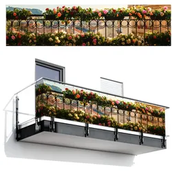 BALKON-SICHTSCHUTZ Blumen - Zaun - Stadtbild - Sommer Deko XXL 500x130 cm