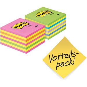 Post-it Haftnotizen Notes Würfel, 2028NX2, neon, 76 x 76mm, selbstklebend, 2x 450 Blatt