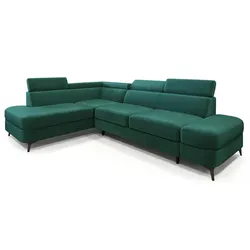 ECKSOFA AVISE M L-S Grün Velours-Stoff mit Schlaffunktion