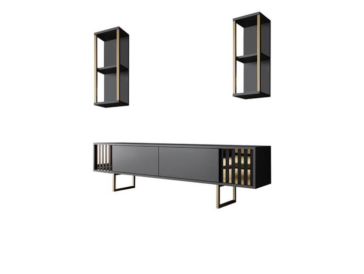 Habitat Garten Tv-Möbel gold line grau anthrazit, Grau, Holz, 30x48x180 cm, Wohnzimmer, TV Möbel, Lowboards, Lowboards stehend