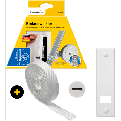 Einlass-Gurtwickler SCHELLENBERG "inkl. Abdeckplatte, Gurtführung, Rollladengurt grau oder weiß", weiß, 1 Stk., Gurtwickler, Unterputz Gurtwickler 16 cm Lochabstand für das Rollladensystem Maxi