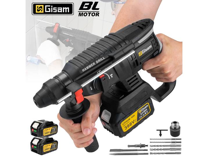 Marteau perforateur électrique sans fil Gisam 26MM, perceuse multifonctionnelle rechargeable, outil électrique rotatif à percussion pour batterie Makita 18V