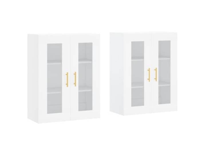 Wandschraenke 2er Set Weiss Holzwerkstoff Haengeschrank mit Glaestuer Wandmontage, Glasfront, vielseitig als Sideboard-Aufsatz, robuste Holzwerkstoff-Konstruktion