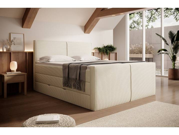 wonello Boxspringbett Buffalo, Cord, mit Bettkasten, TFK-Matratzen und Topper