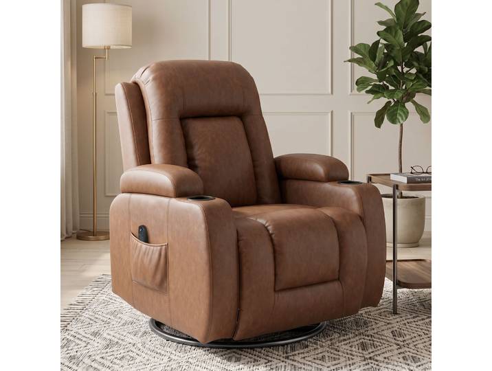 HOMCOM Fauteuil Massage Inclinable Pivotant 82x99x103cm Marron