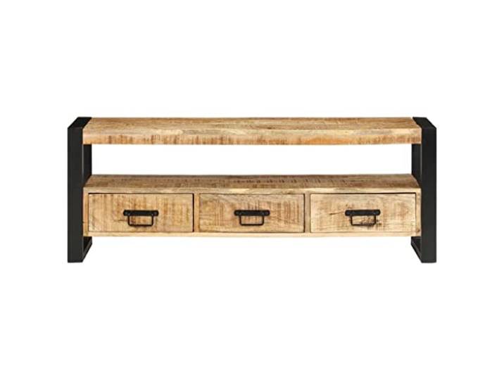 PUGYNBK TV-Möbel, Massivholz, Griff, 120 x 33 x 45 cm 3 Schubladen, 1 offenes Fach, Beine aus Eisen, Vintage-Stil