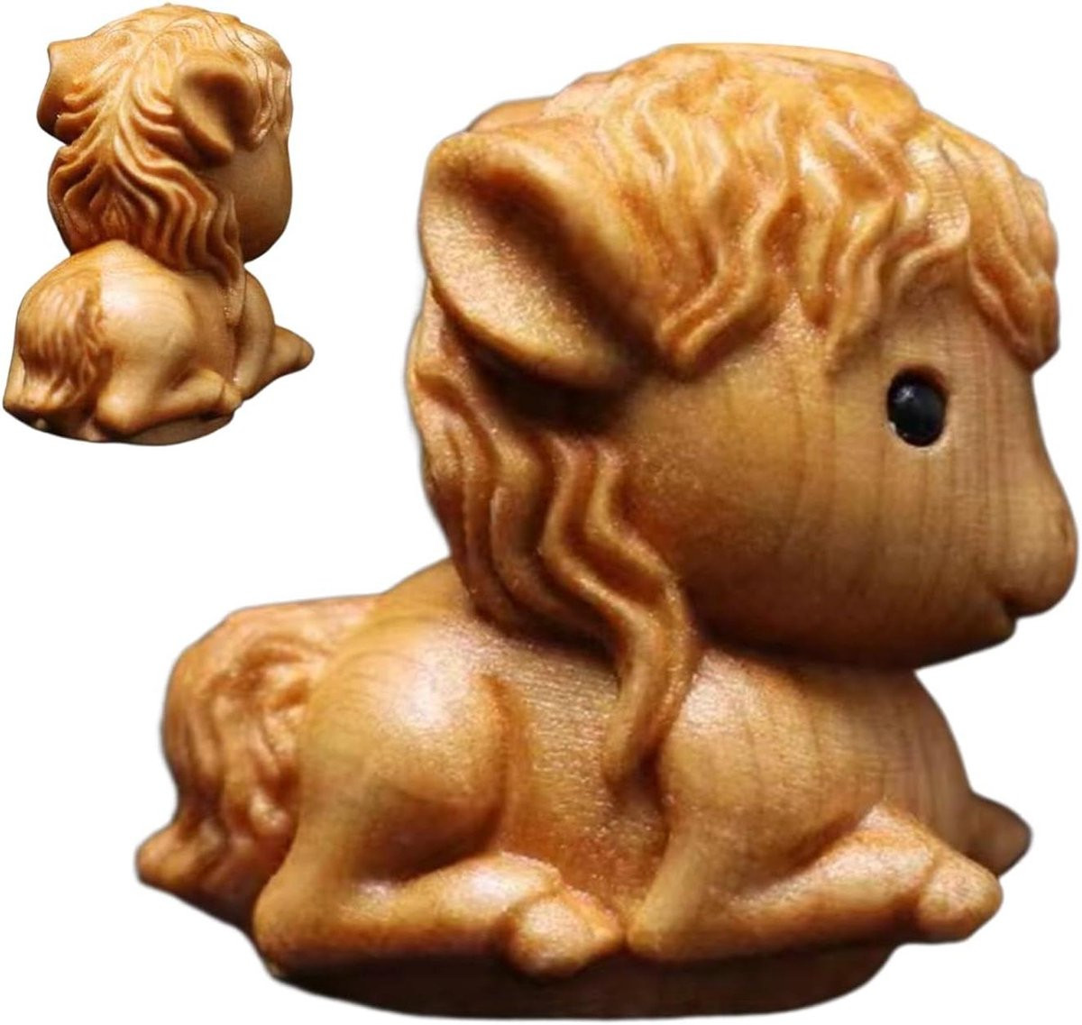 Handgesneden houten paardenbeeld voor decoratie, Hoogte: 33 cm, Houtkleur