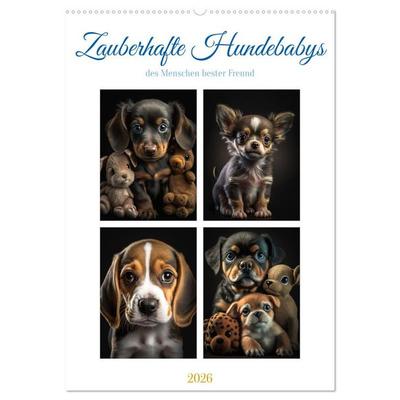 Zauberhafte Hundebabys (Wandkalender 2026 DIN A2 hoch), CALVENDO Monatskalender