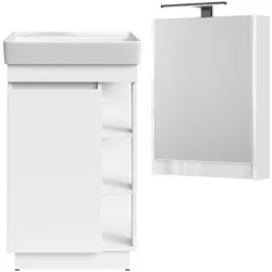 Planetmöbel NYX - Badmöbel-Set 50 cm - Matt Weiß - Mit LED-Spiegelschrank - Softclose