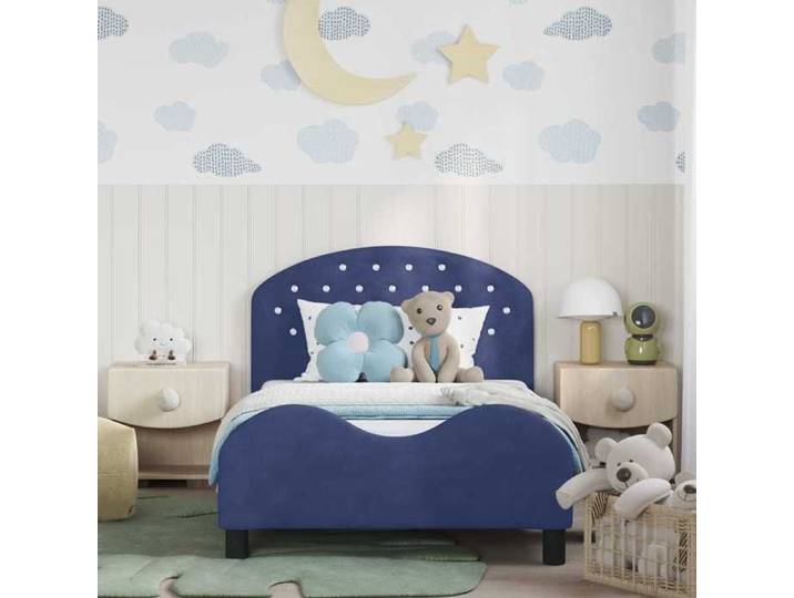 Lit 1 place - Bleu - - Cadre de lit pour enfants avec tête de lit - Cadre de lit - moderne - Velours - pour enfants 372477