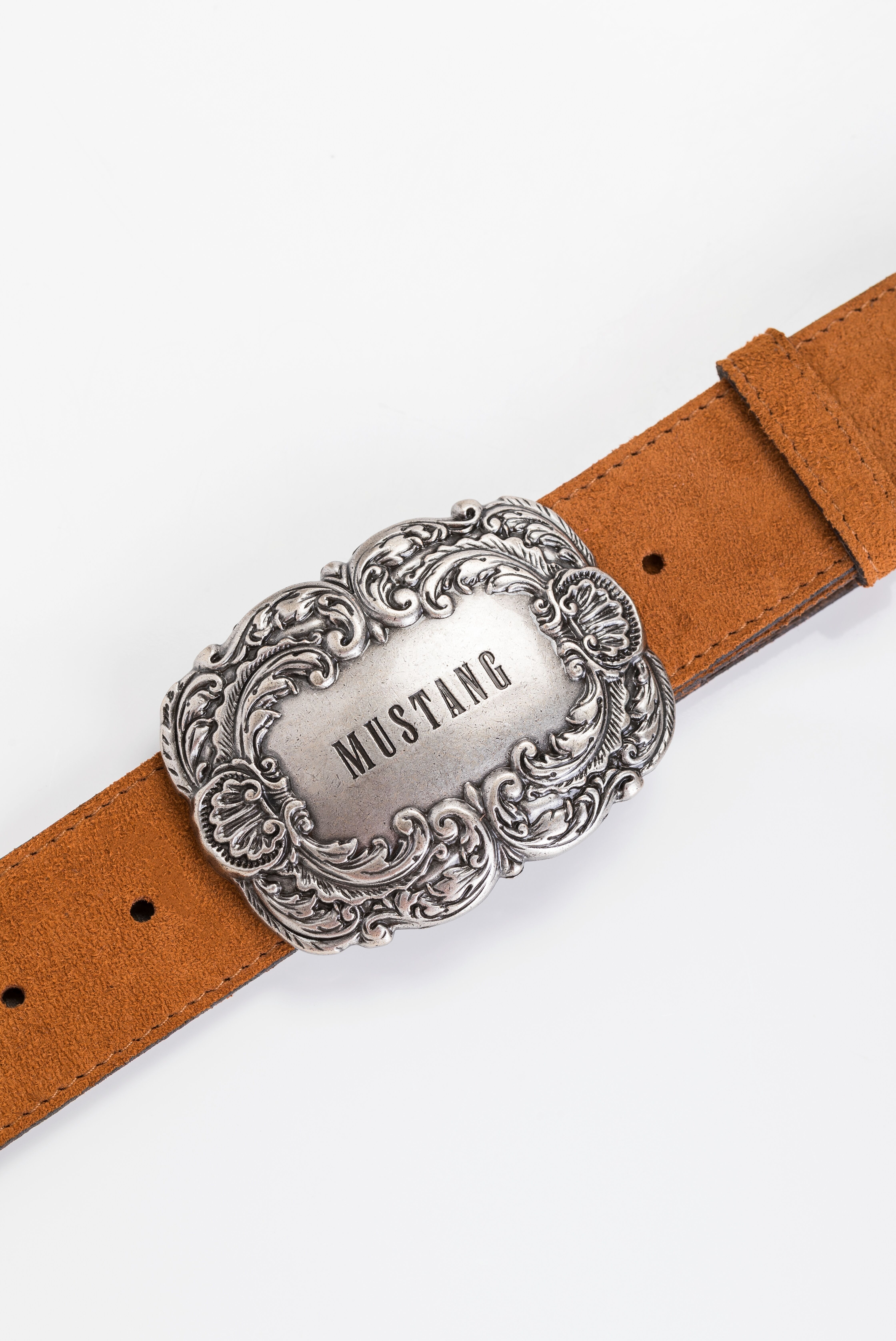 Ledergürtel MUSTANG, Damen, Gr. 75, braun (amber), Rindsleder, unifarben, Gürtel Ledergürtel, mit geschwärzter Koppelschliesse amber 75