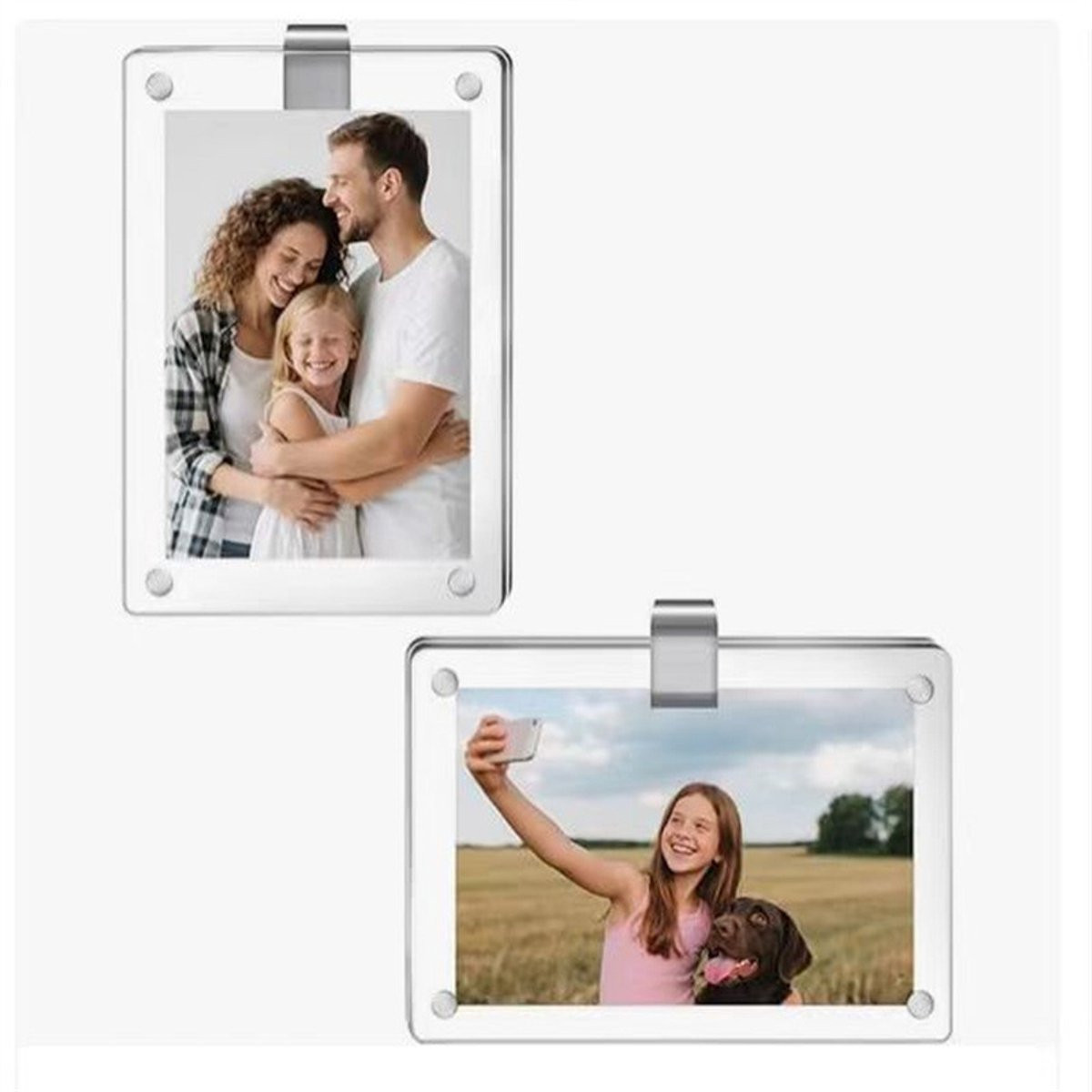 Gepersonaliseerde magnetische fotohouder voor in de auto – Acryl fotoclip voor de zonneklep