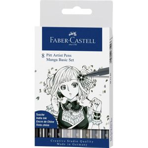 Faber-Castell Tuschestifte Pitt Artist Pen 167107, Schwarz/Grautöne, Pinsel- & Rundspitze, 8 Stück