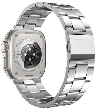 Everyday Crate Apple Watch Titanium Alloy Band With Norman Clasp Three Link Metal Strap silver