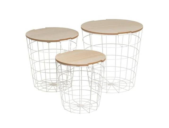 Set mit 3 Beistelltischen aus Metall und MDF in Weiß und Natur