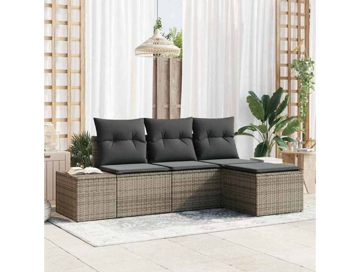 Gris Meuble de jardin - VIDAXL - Ensemble de canapé de jardin - (4 pcs) - Gris Poly rotin m3968