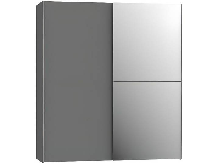 Armoire 2 portes coulissantes 5 tablettes gris foncé miroir - JEIK