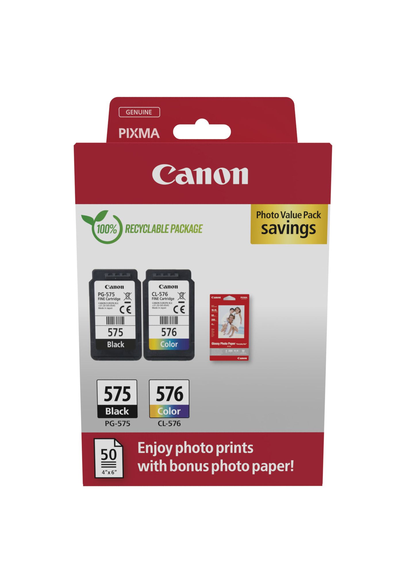 Canon originale Druckerpatronen Schwarz/Cyan/Magenta/Gelb PG-575/CL-576 Photo Value Pack 5438C004