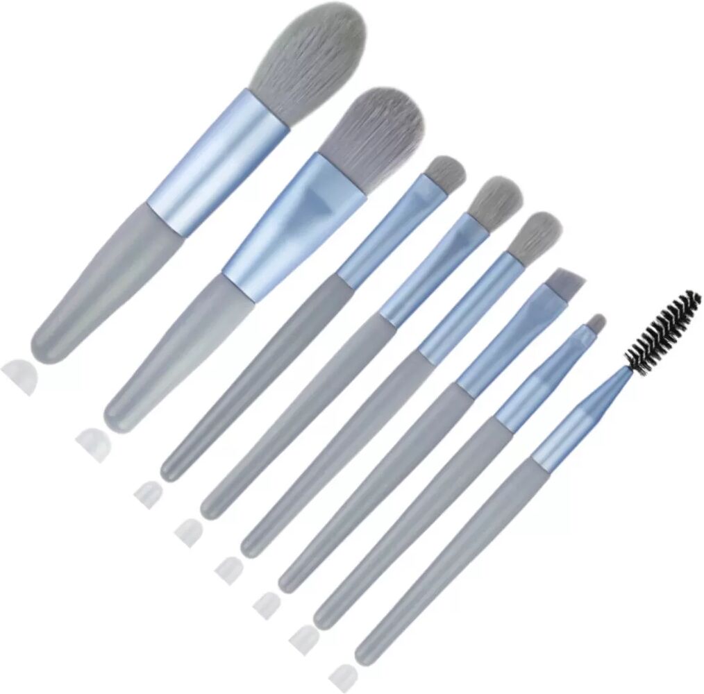 INF 8-teiliges Mini Make-up Pinselset mit weichen synthetischen Borsten und tragbarem Morandi-Design für Anfänger Blau
