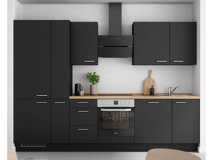 Küchenzeile High-Line Touch Variante B 300cm Ausrichtung links Schwarz/Schwarz/Eiche Sierra Dekor AEG