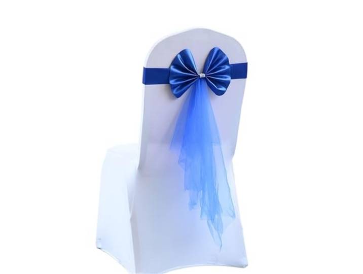 Stuhlschleifen für Hochzeiten 10/50/100 Stück Stuhlschärpen Stretch Stuhl Schleife Knoten mit Schmetterling Organzaband for Hochzeitsbankett Geburtstag Hotel Party Dekor(Blue,50pcs)