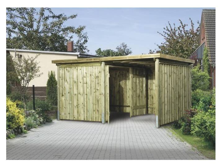 Lagerhaus weka 607 Variante 2 mit offenem Anbau 408 x 318 cm kesseldruckimprägniert