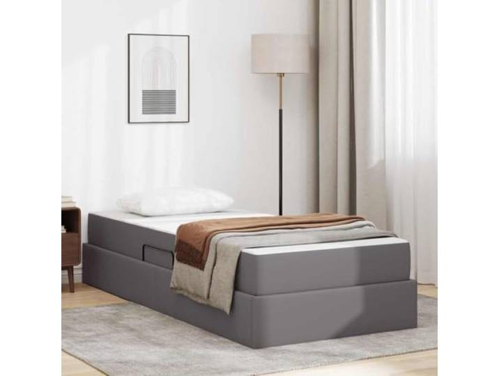 YUOTYRKTEJRSG Kunstleder Bett mit Stauraum Metallrahmen Grau 100x200 cm Aufbewahrungsbett mit Matratze 2er Set Grau Kunstleder mit Metallrahmen und Hydrauliklift Stauraumbett 100x200 cm