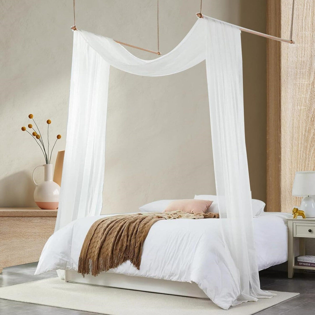 East Urban Home Canopy Bed Scarf, Bed Frame Draperies For Girls Wedding, 580 X 150Cm, White White