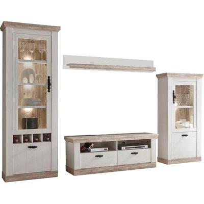 Wohnwand HOME AFFAIRE "Florenz", weiß (pinie weiß), B:296cm, Kastenmöbel-Sets, Wohnwand, im romatischen Landhauslook