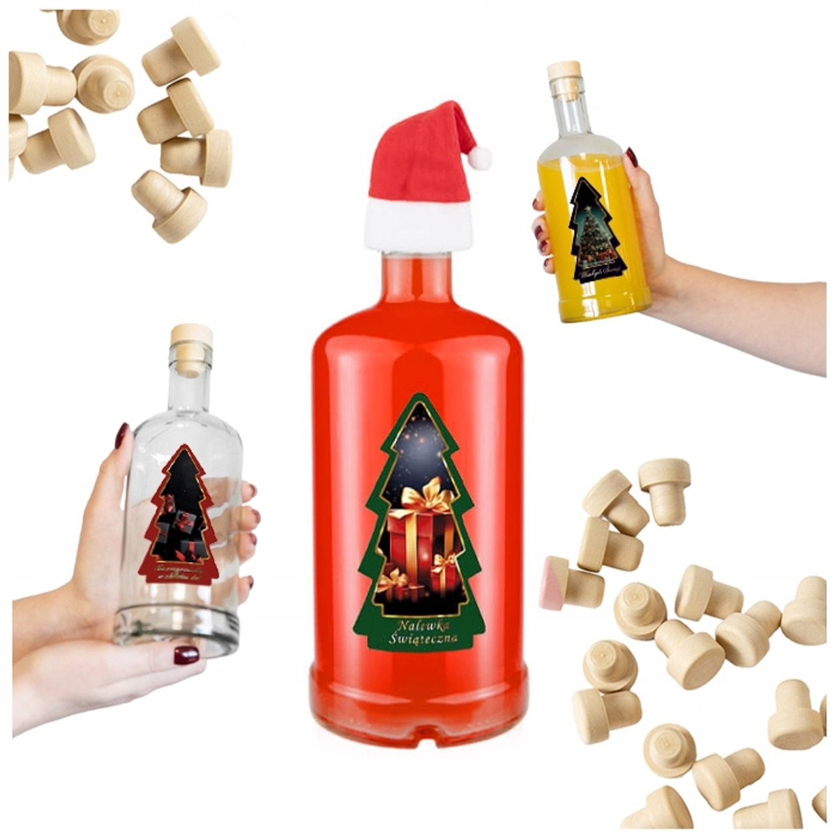 Bimberek Decoratieve Fles Kerstboom Czapka Mikołajka 500 ml