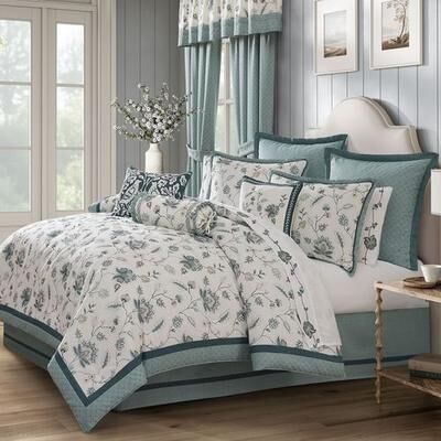 J Queen New York, Inc. Blossom View Embroidered Comforter Set Teal, King, Teal